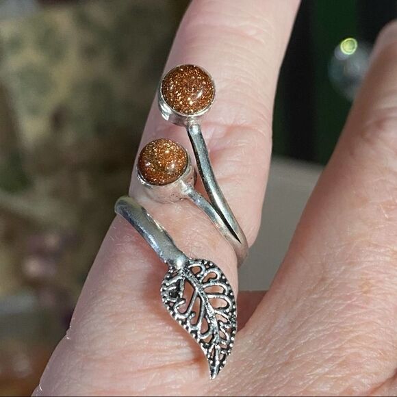 Sunstone Adjustable Sterling Silver Leaf Ring 6 - Picture 4 of 4